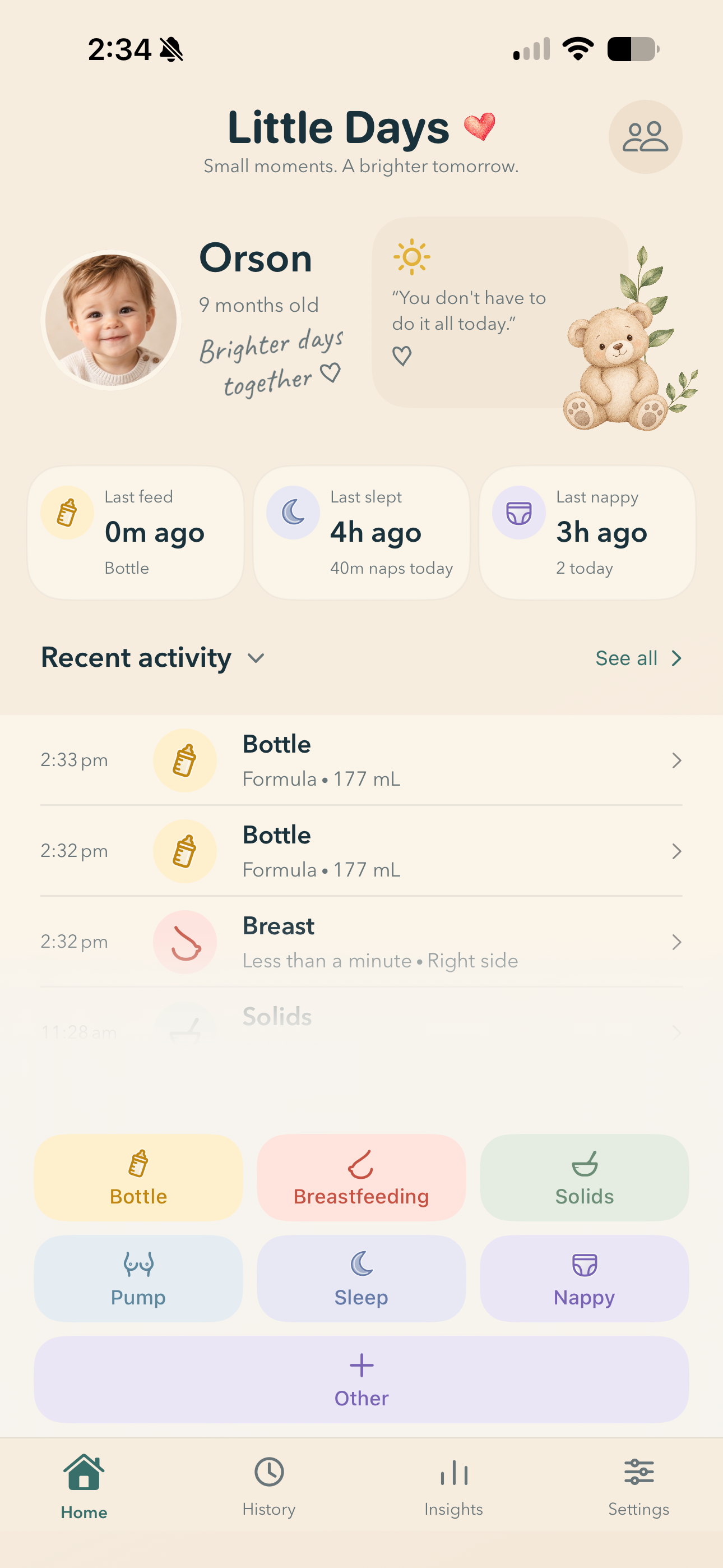 Home with small activity buttons