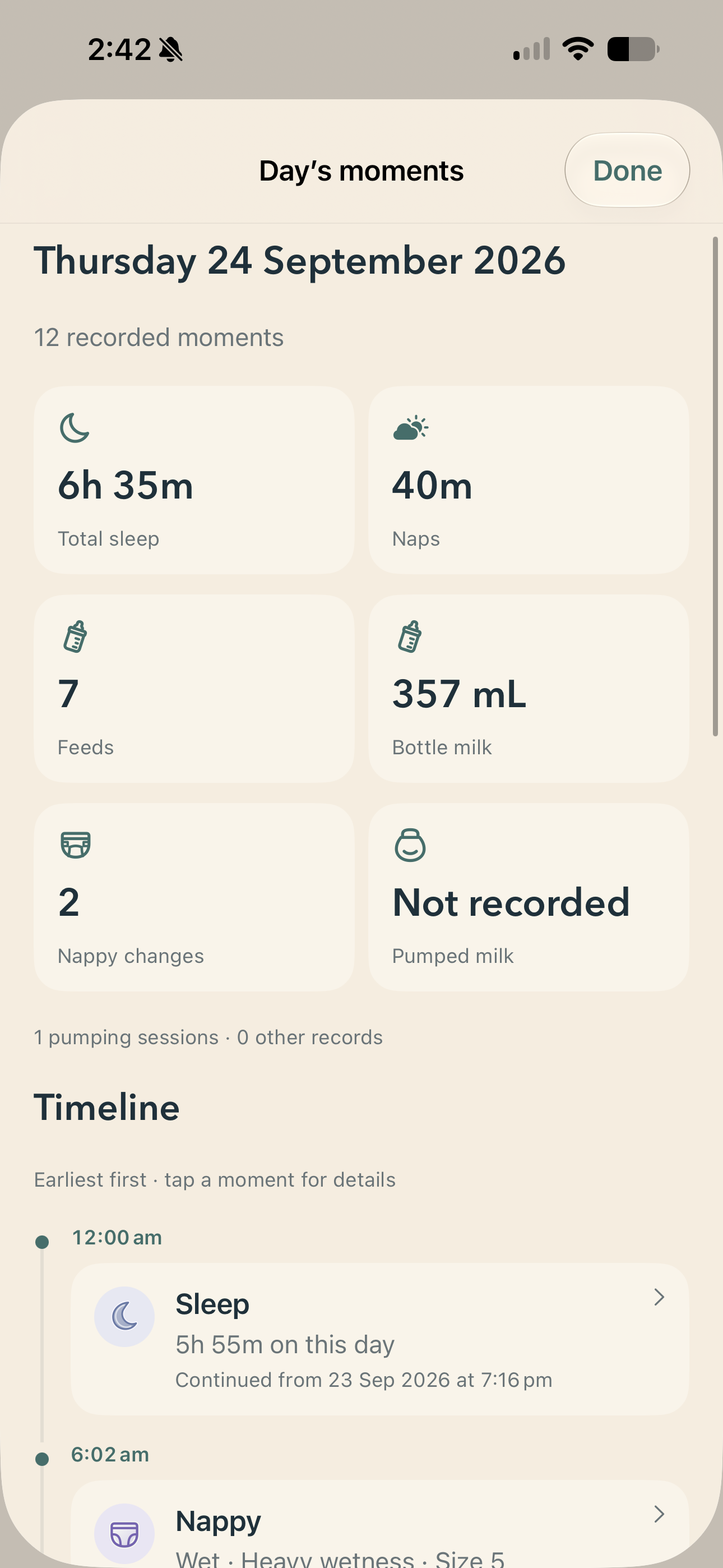 Daily totals and timeline